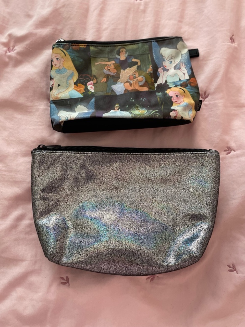 Disney and Holographic Silver Cosmetic Pouch - 2 Cosmetic Bags